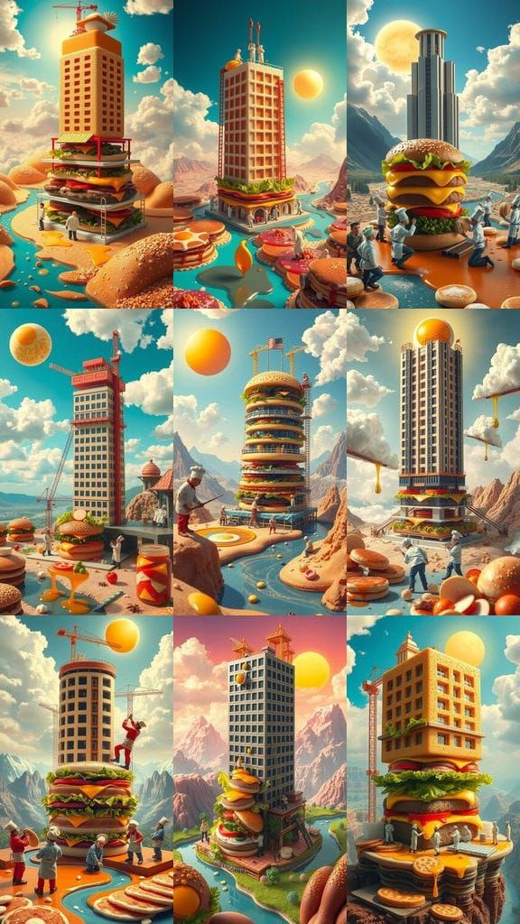 Miniature Chefs Build Whimsical Hamburger Skyscraper in Brea...