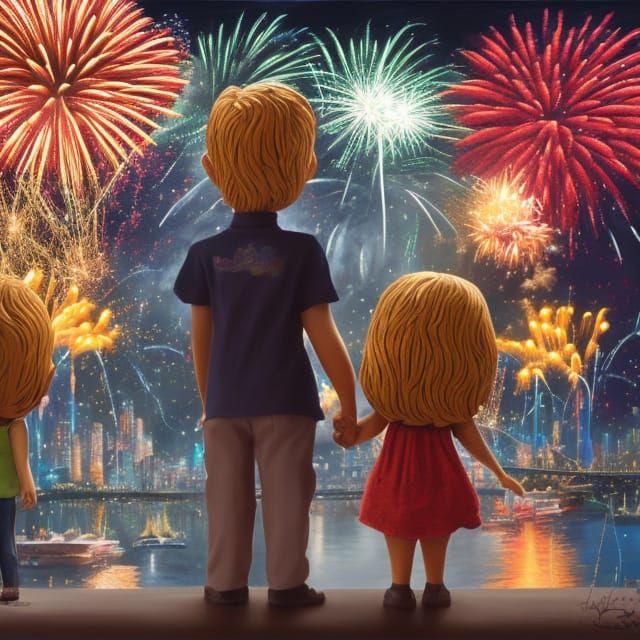 Father and daughter watch Fireworks