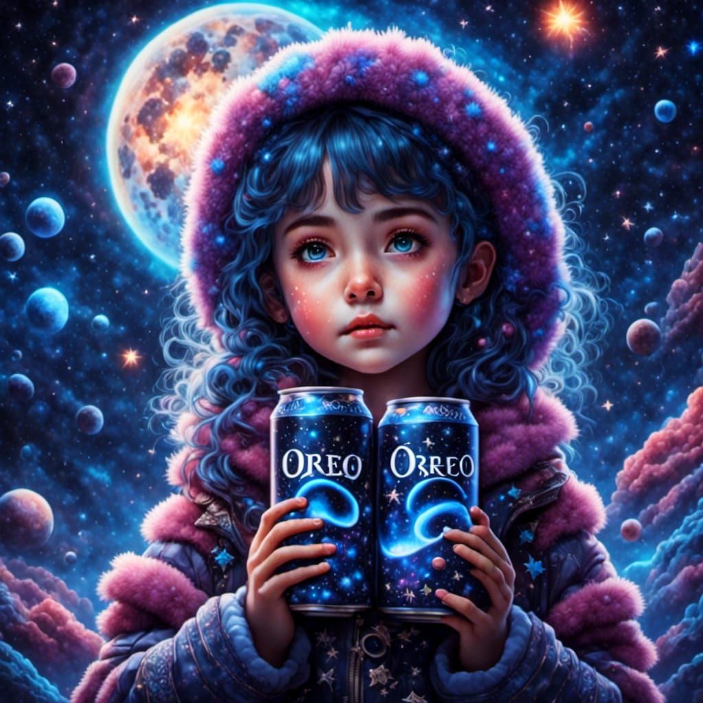 Chibi Girl with Oreo Space Dunk in Galaxy