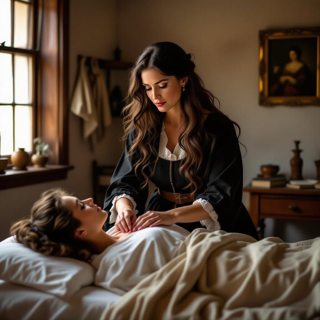 Medieval Doctor Examines Patient in Baroque Style