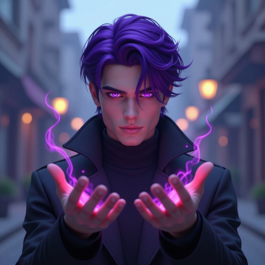 Mystic Youth Wields Purple Magic: 3D Game Art