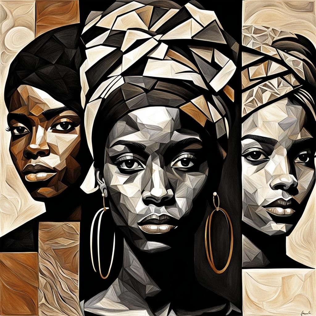 Cubist Black Females in 3D with Boho Colors