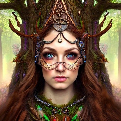 Forest Elven Princess Portrait in Mixed Media Style