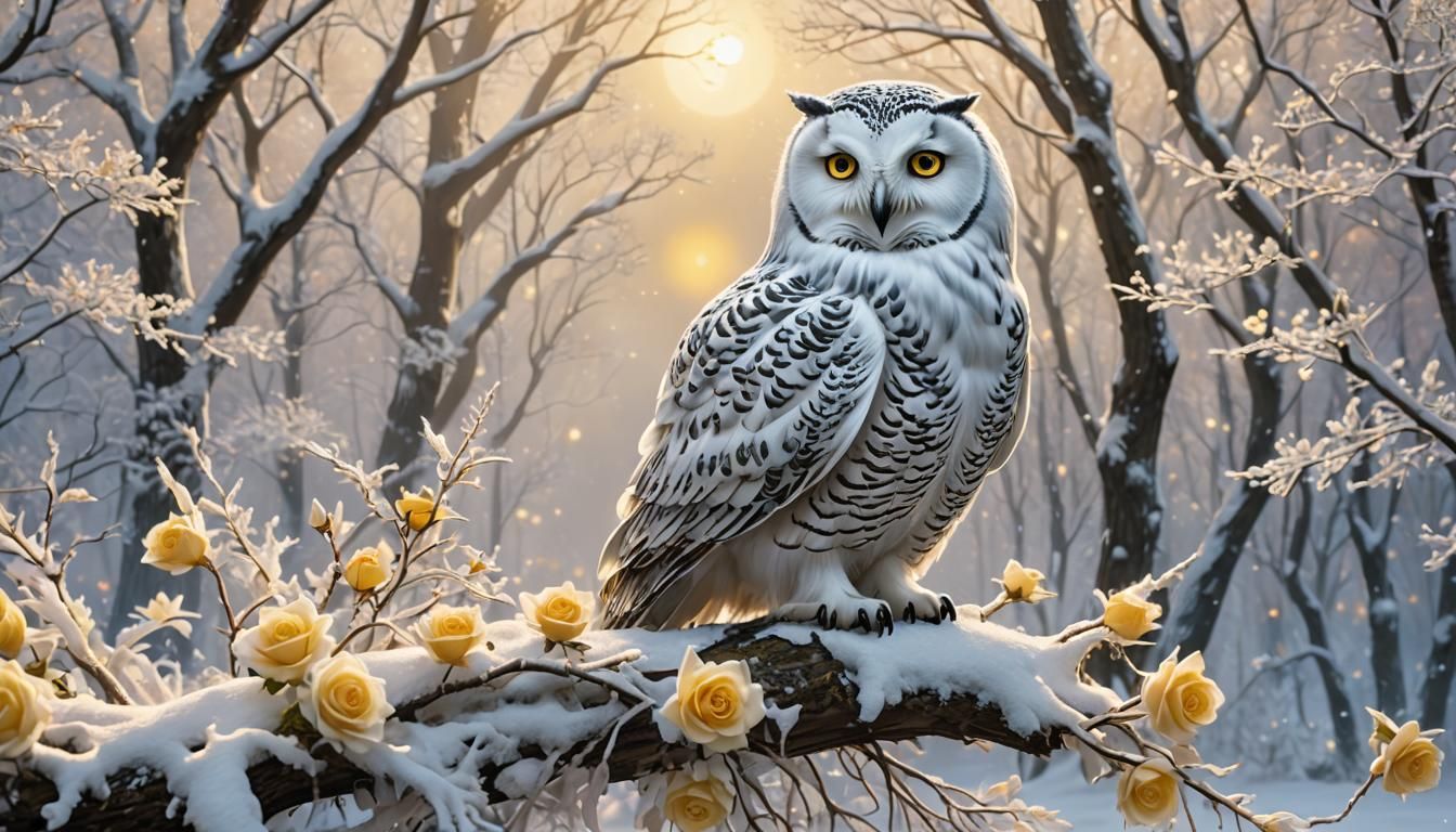 Magical Owl in a Snowy Forest