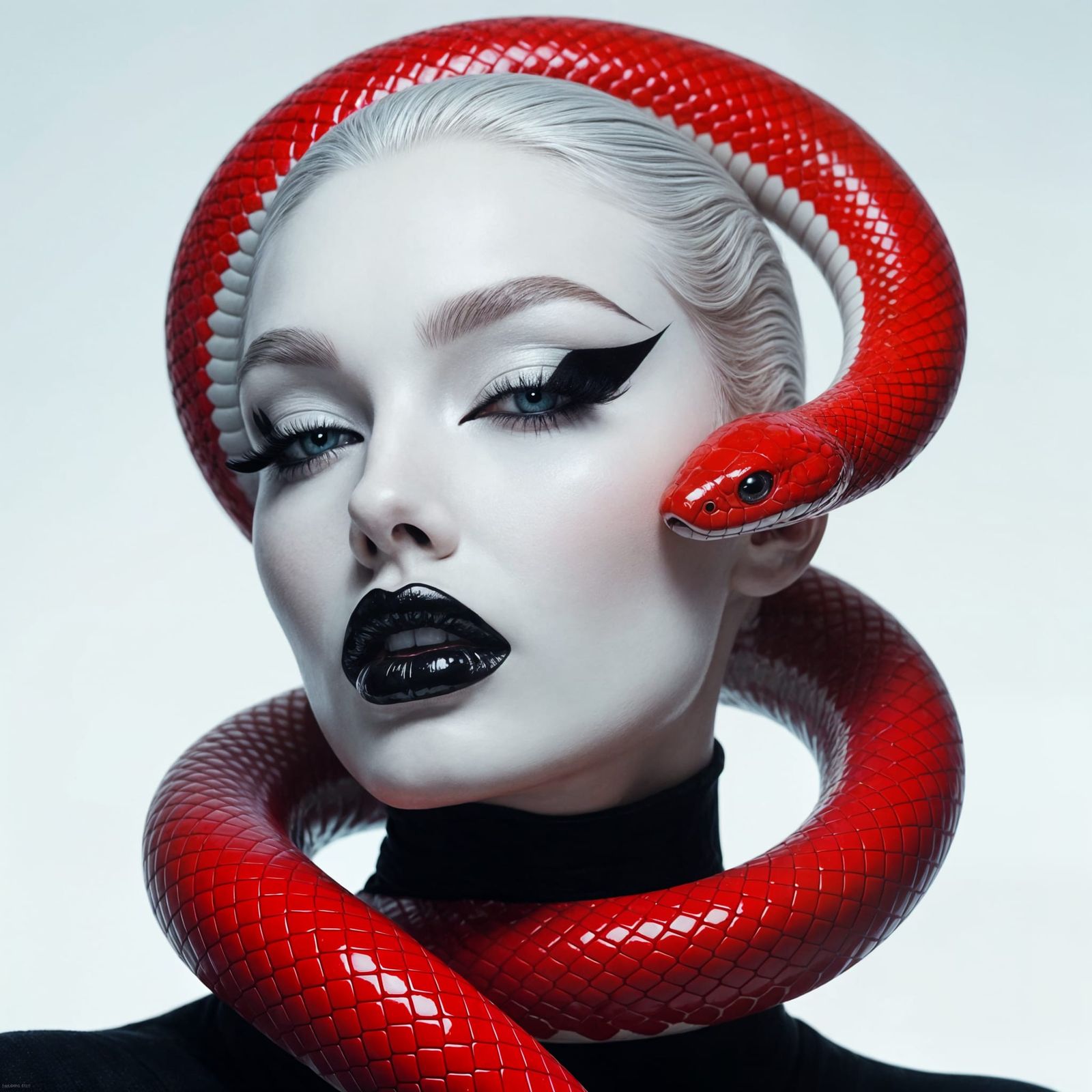 Futuristic Portrait with Red Snake in Graphic Style