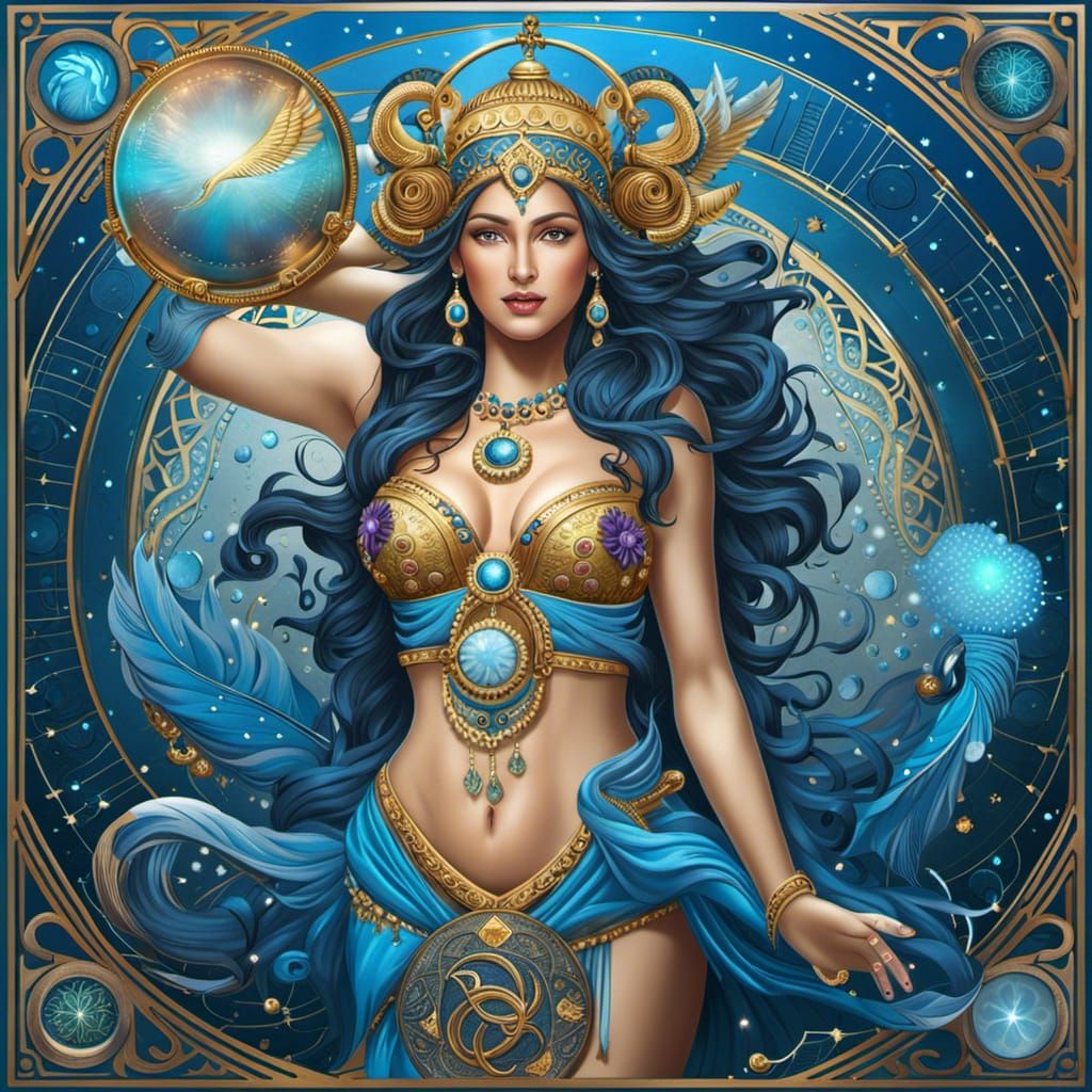 Aquarius Zodiac Woman: Hyperrealistic Digital Illustration