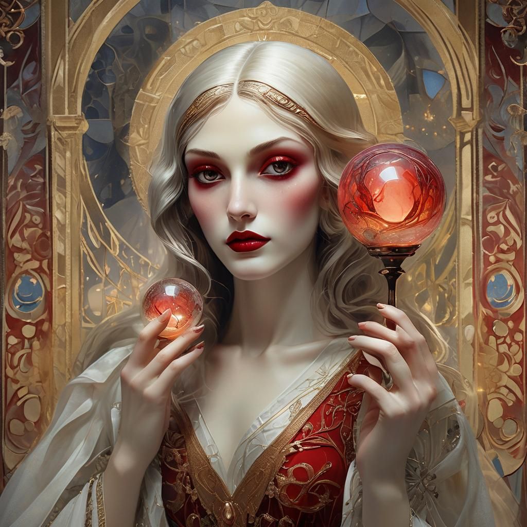 Surreal Art Deco Vampire with Glowing Orb