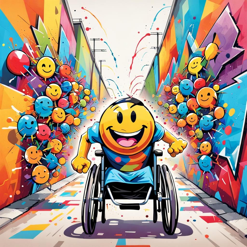 Cubist Wheelchair Race in Graffiti Art Style