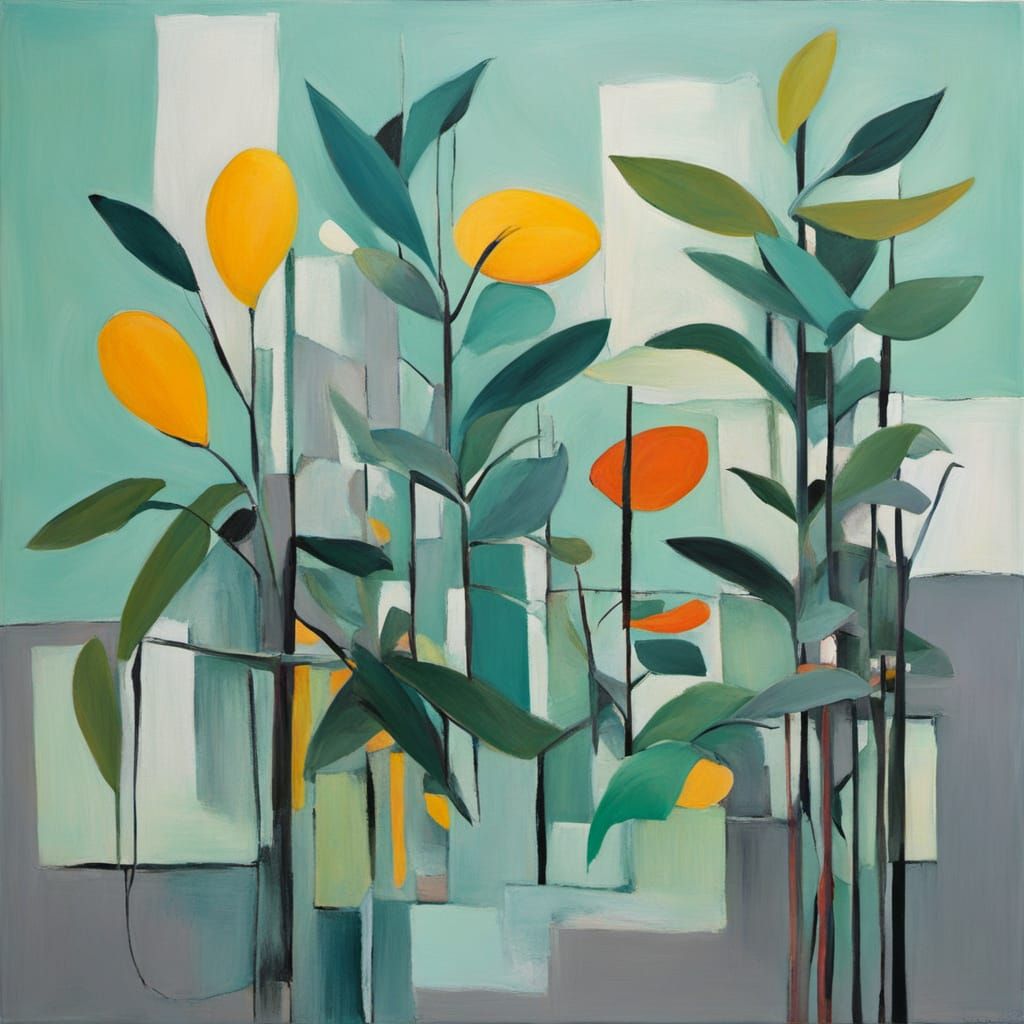 Surreal Abstract Painting in Bauhaus and Fauvism Styles