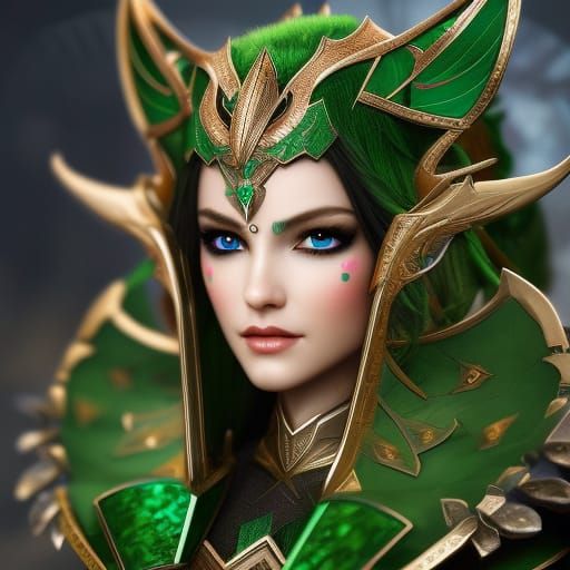 Elf with Emerald Armor in Moonlight: Detailed Portrait