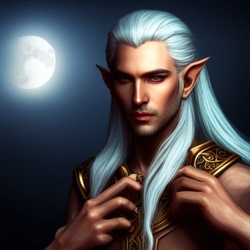 Mystical Moon Elf Wizard in Hyperrealistic Detail