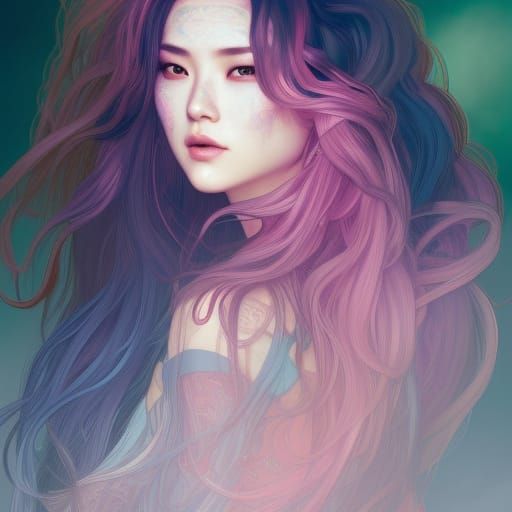 Attractive Vampire with Rainbow Hair, Hyperdetailed Portrait