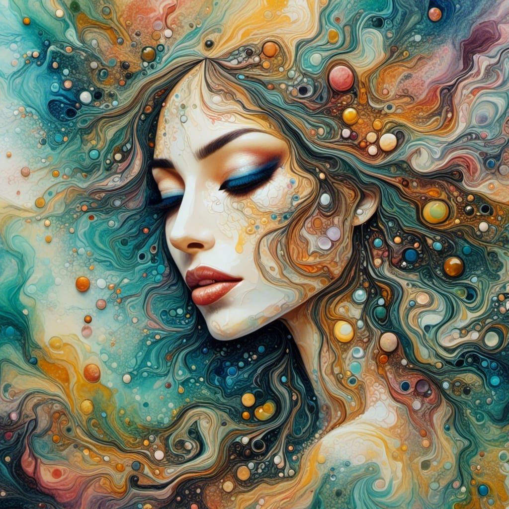 Surreal Watercolor Portrait with Musical Elements