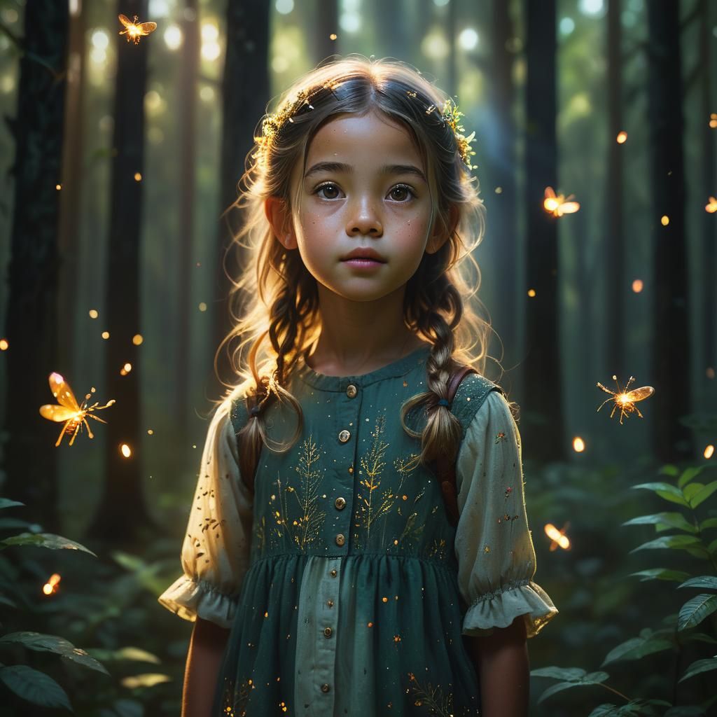 Little Girl in Enchanted Forest Glow