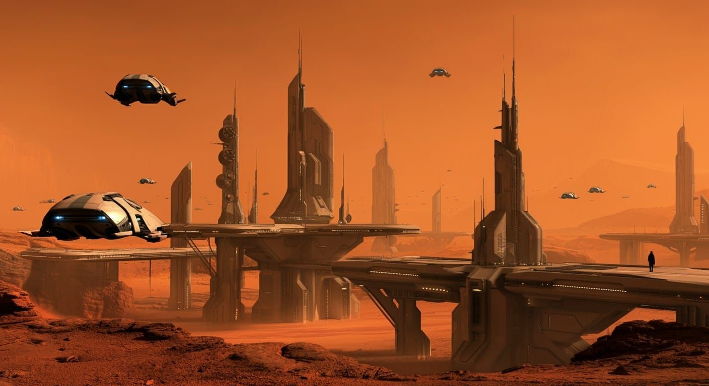 Futuristic Cityscape on Mars with Advanced Technology