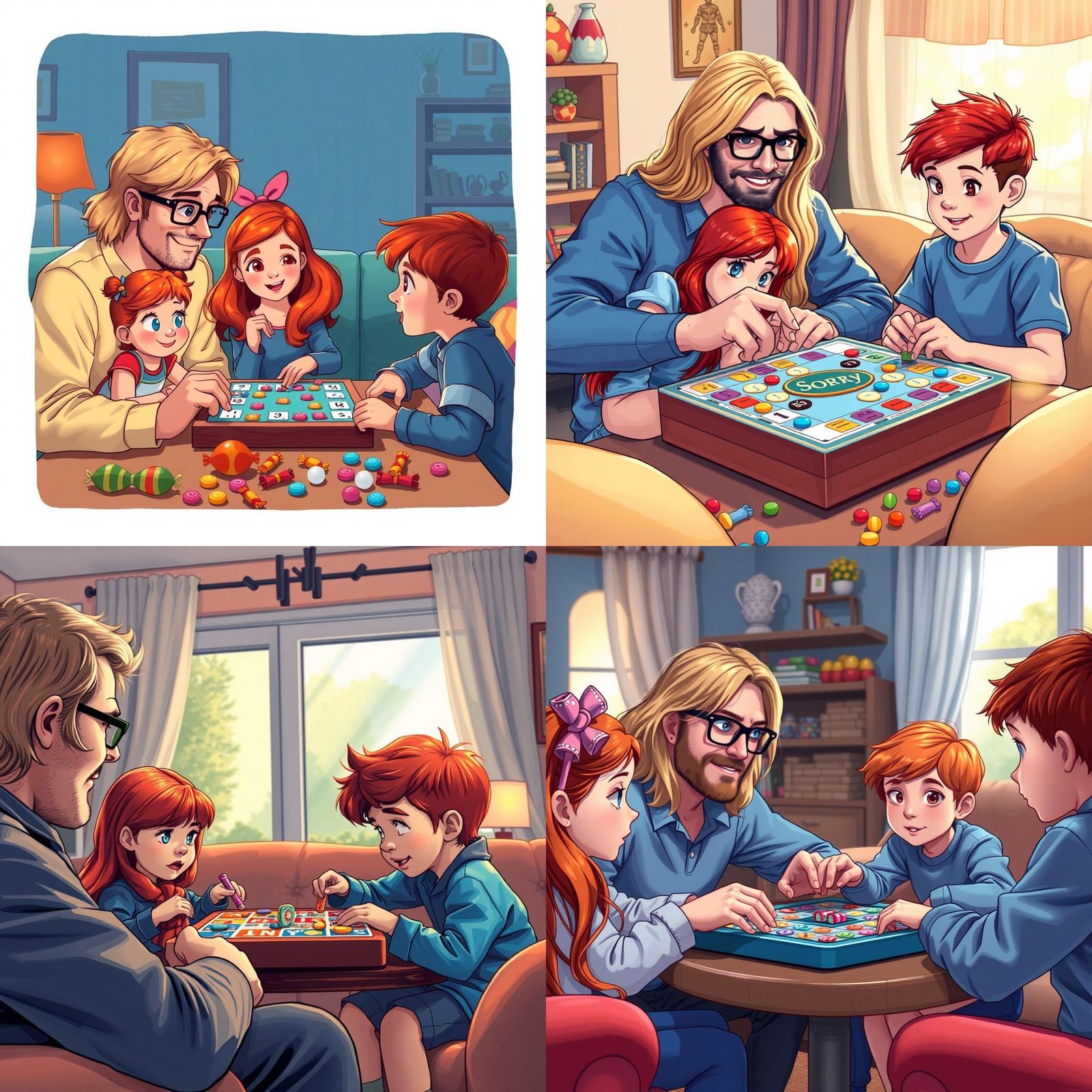 Family Game Night in Candy Art Style