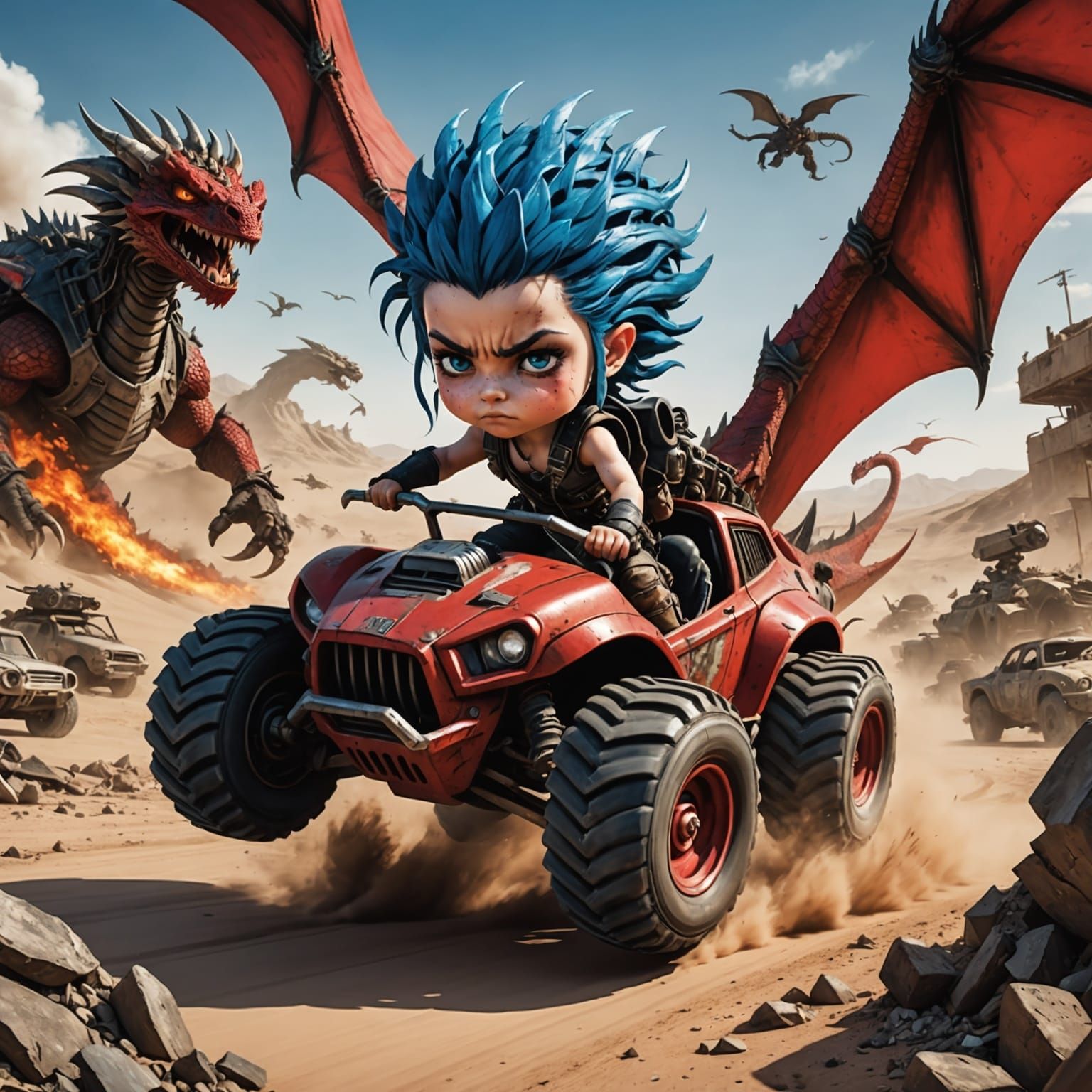 Pandora Girl Races Dragon Tank in Apocalyptic Wasteland