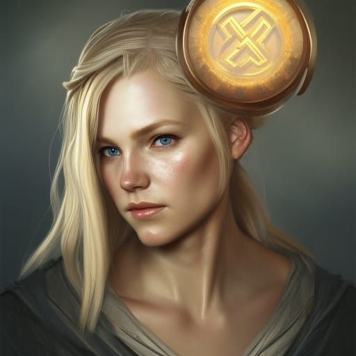 Viking Woman Portrait with Runes in Digital Art Style