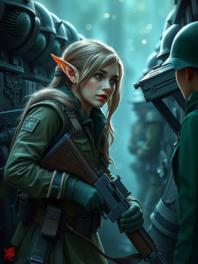 Elf Soldier in WWI Trench, Hyperrealistic Art