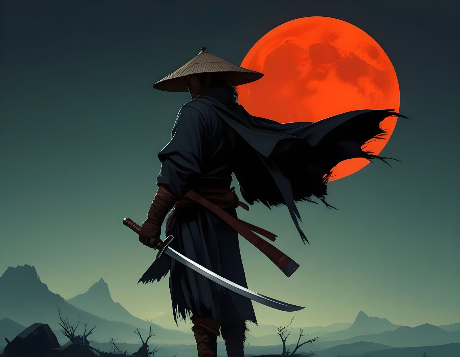 Samurai Under Red Moonlight