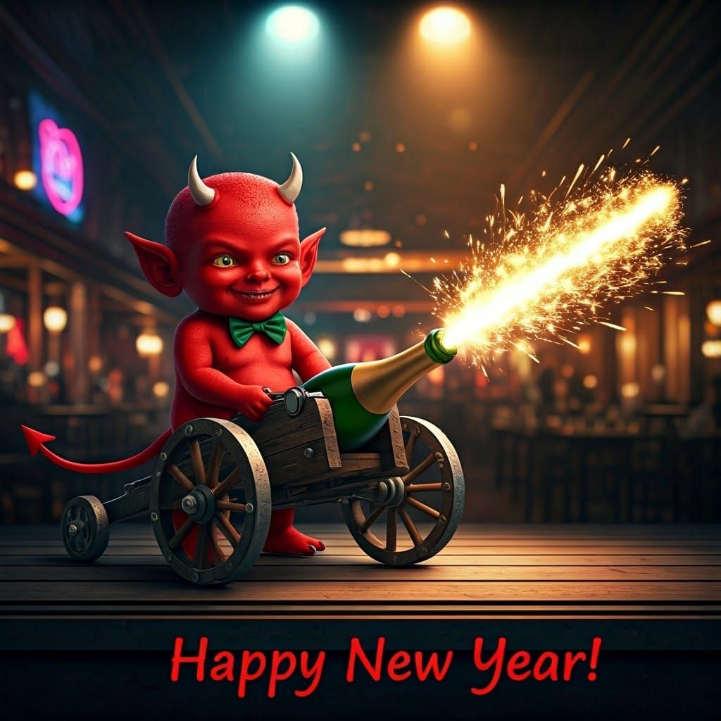 Surreal New Year's Celebration in Whimsical Style