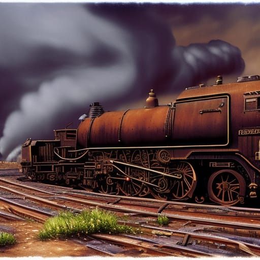 Runaway Train in Detailed Matte Painting Style