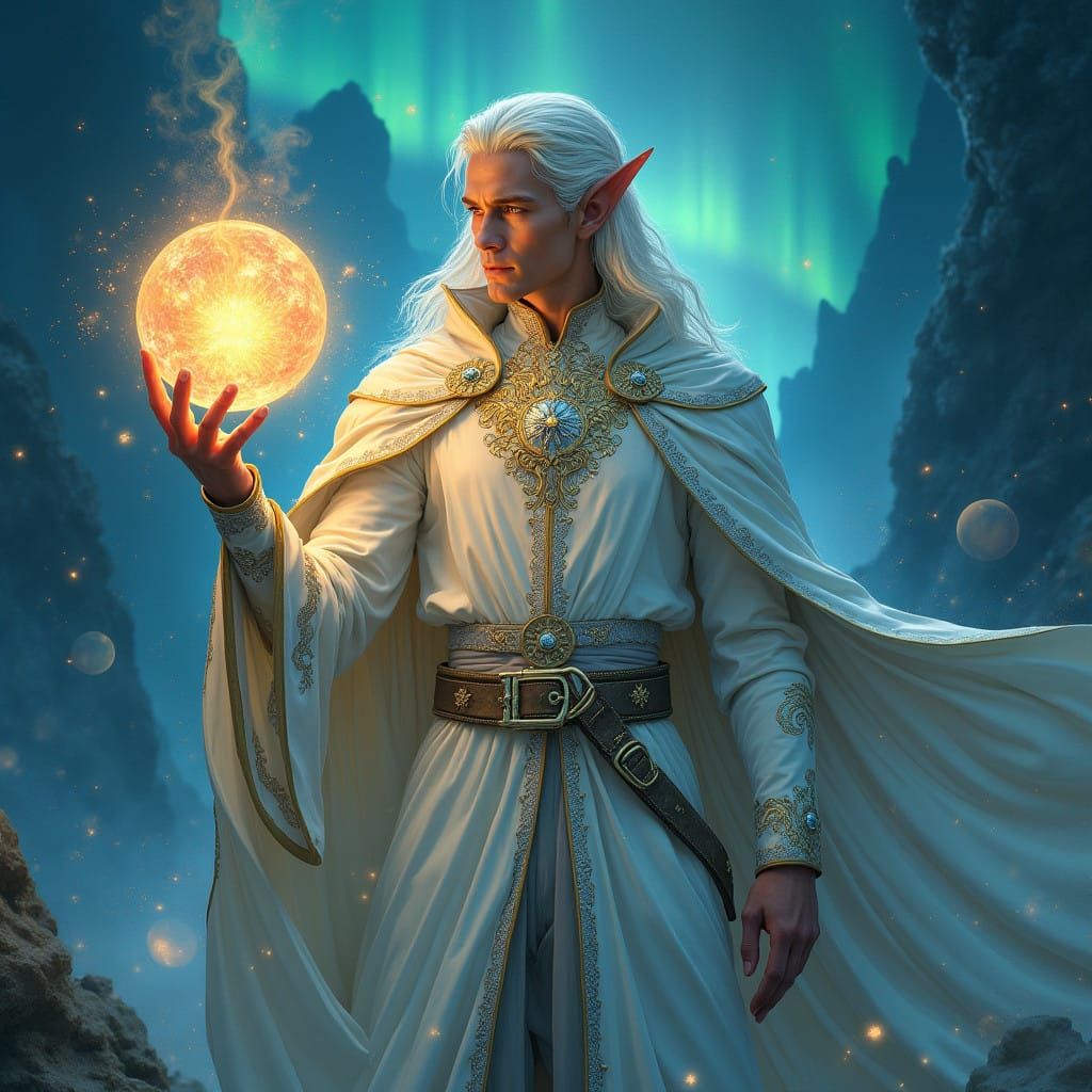 Regal High Elf Sorcerer Harnesses Magical Energy