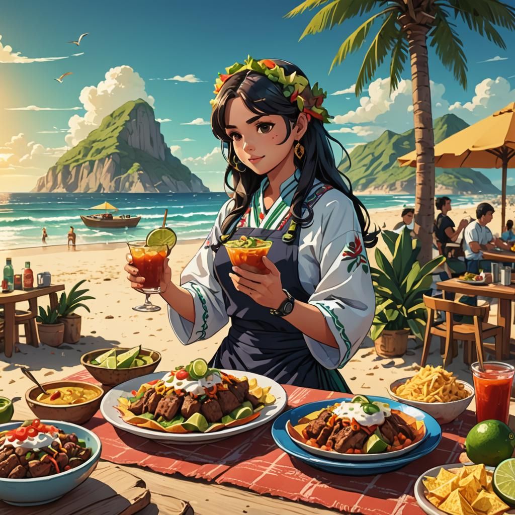 Beachside Mexican Cuisine in Anime Style