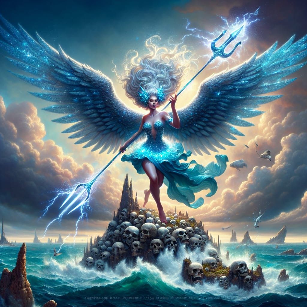 Sparkling Angel with Trident on Skull Island