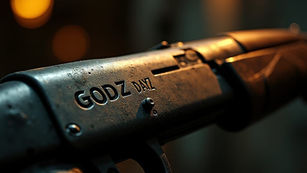 Assault Rifle with Sci-Fi Font, Gritty Realism