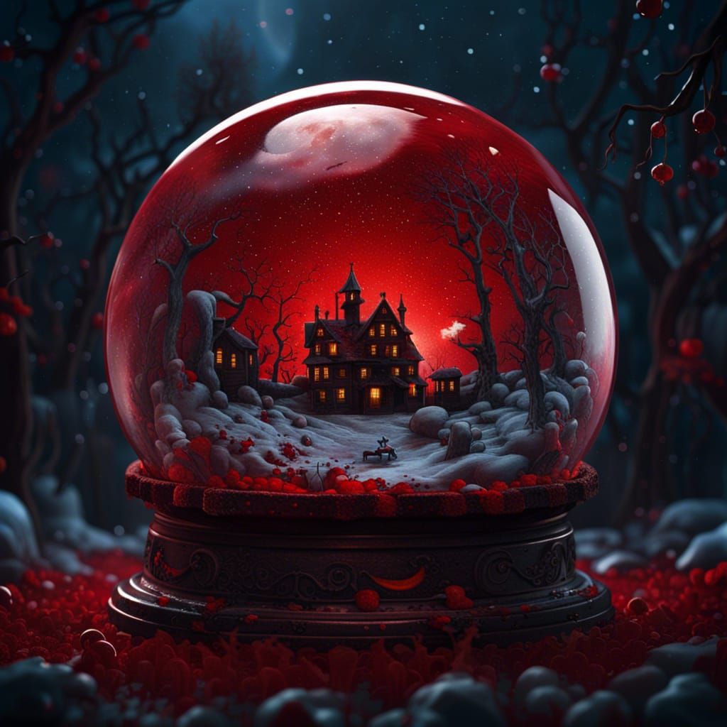 Halloween Snow Globe with Blood Snow and Shadows