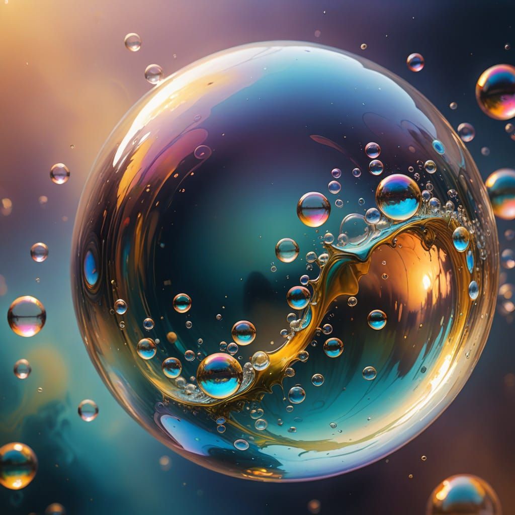 Surreal World Inside a Bubble: Macro Oil Painting