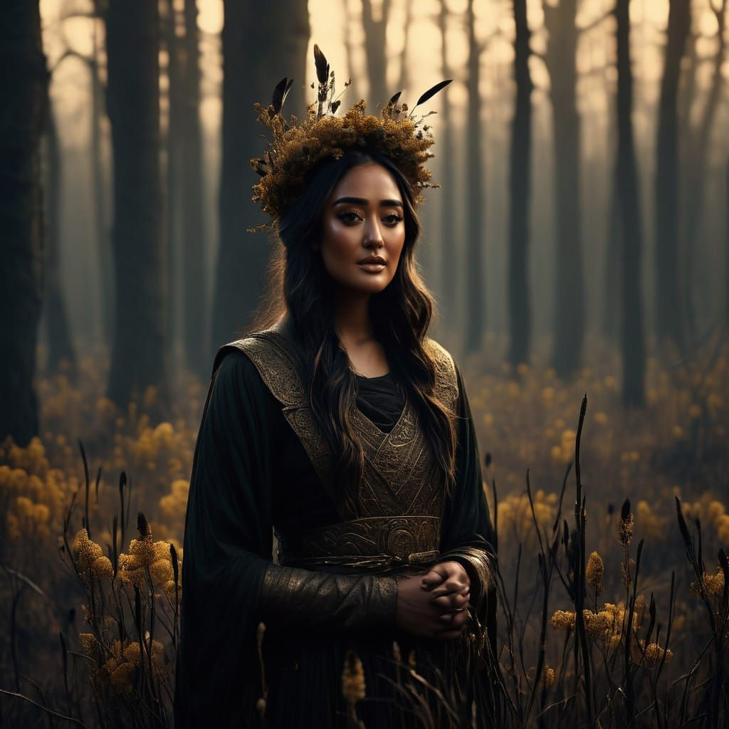 🌘 Shay Mitchell – The Twilight Sentinel
Prompt:
At the edge of the forest, where light meets shadow, she stands with a ...