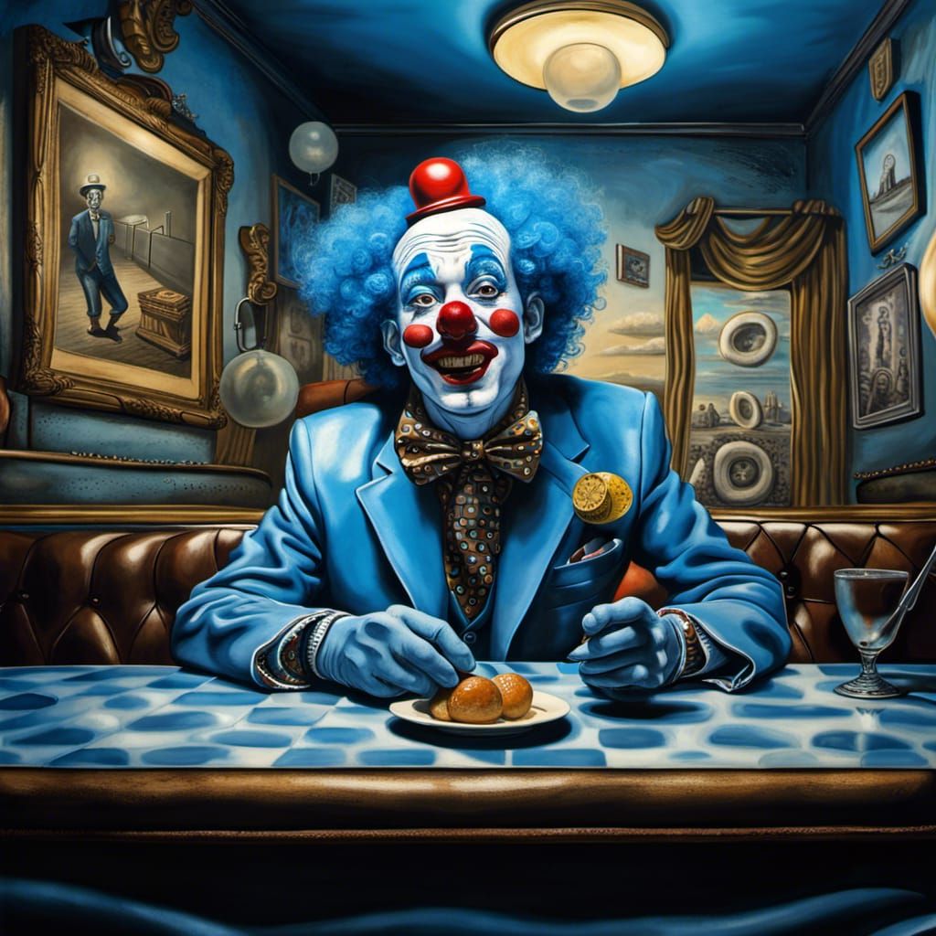 Surreal Blue Clown in a Blues Cafe