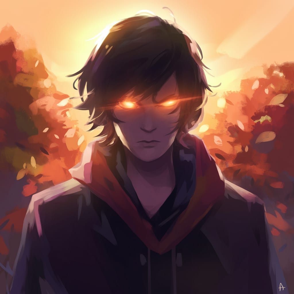 Fierce Figure Radiates Intense Energy in Sunset Glow