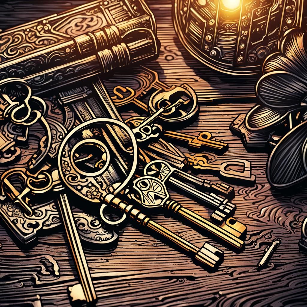 Dark Academia Comic Art: Old Keys on Table