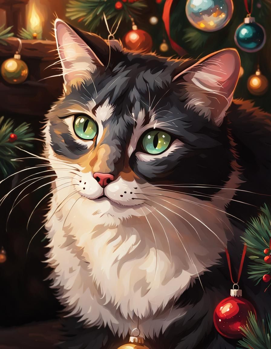 Black Cat's Christmas Ornament: A Cozy Illustration