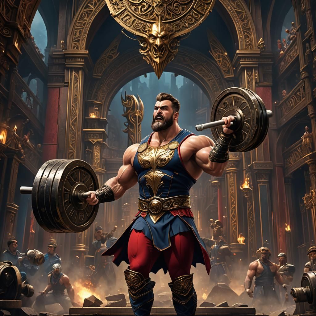 Operatic Tenor Weightlifter in Detailed Matte Painting