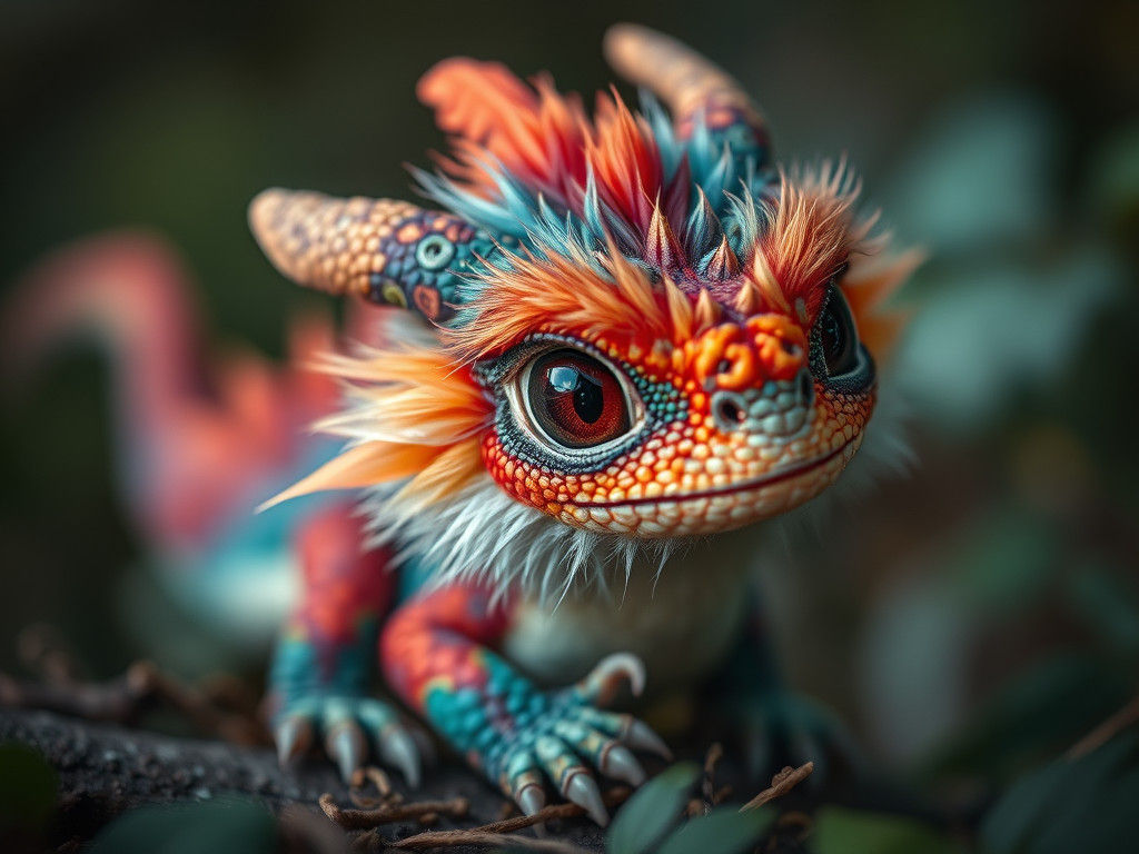 Adorable Feathered Dragon in Fairy Forest: Hyperrealistic