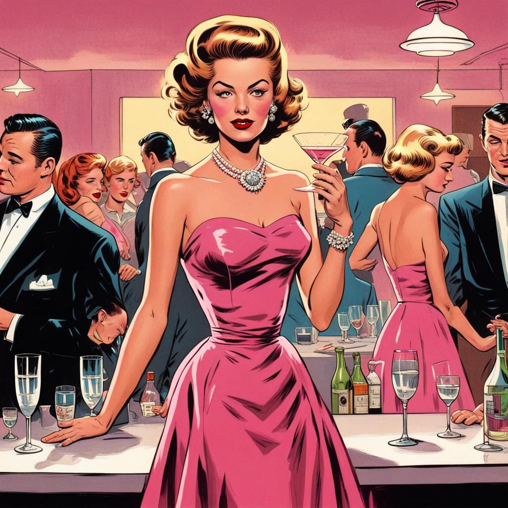 Glamorous 1950s Woman at Cocktail Party