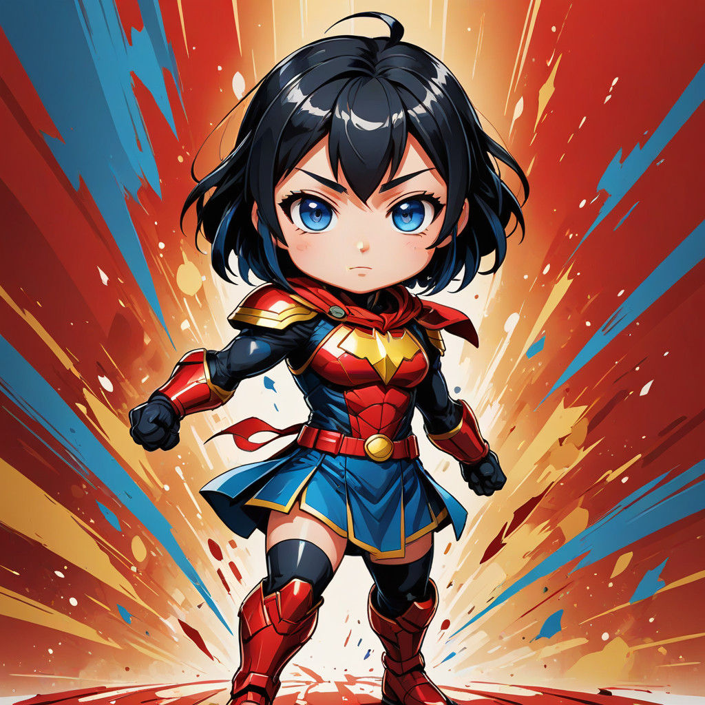 Vibrant Chibi Girl in Superhero Power Pose
