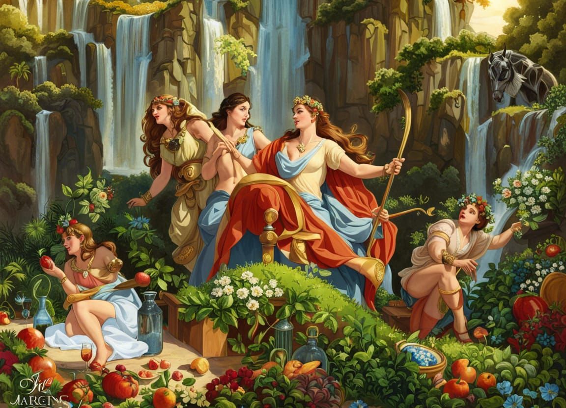 "Eris offering the apple of discord, starts a dispute between Hera Athena and Aphrodite at the wedding of Thetis and Pel...