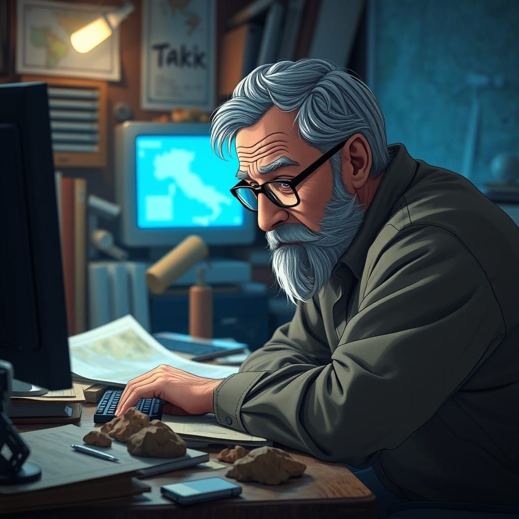 Weathered Geologist Lost in Study