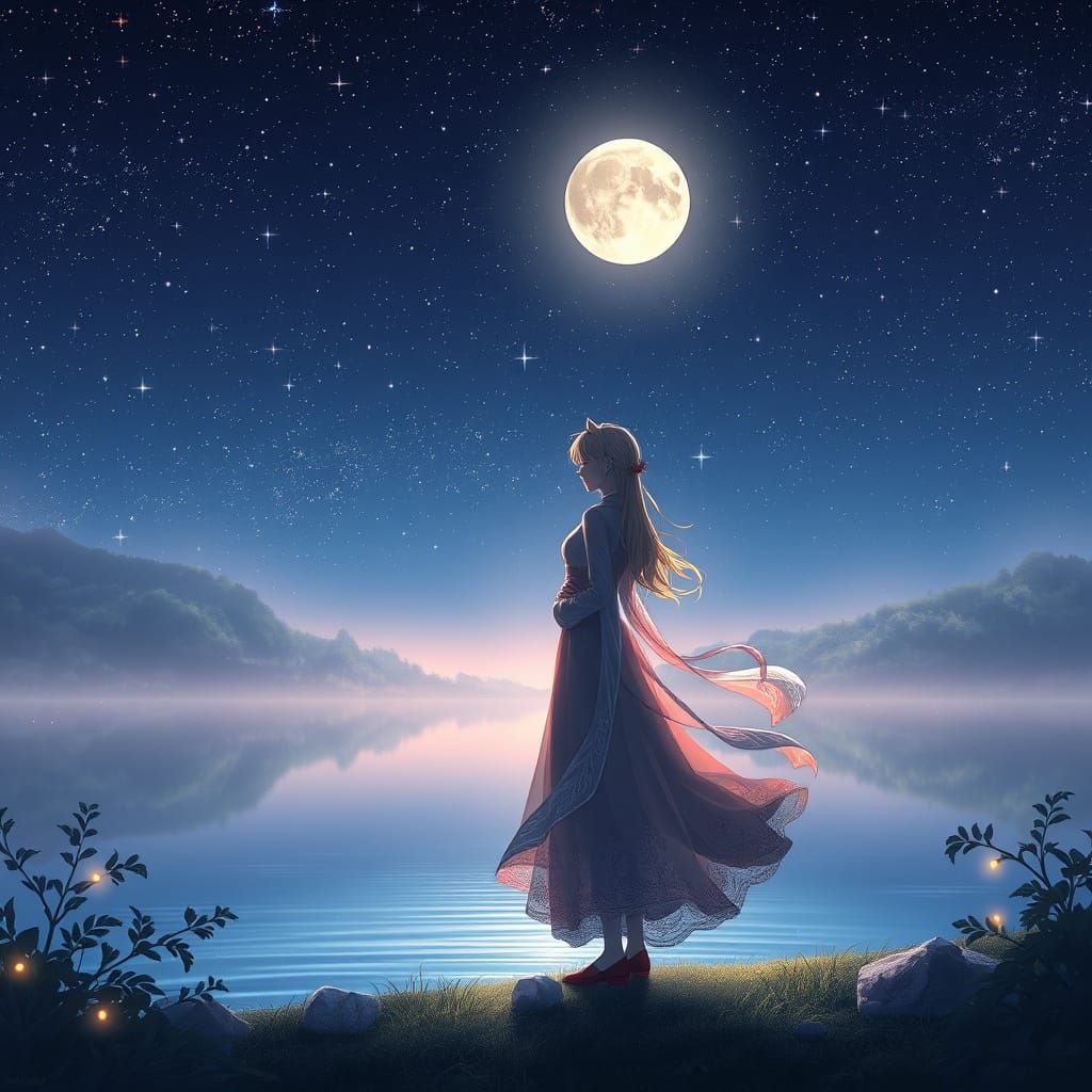 Ethereal Lake Goddess in 3D Anime Style