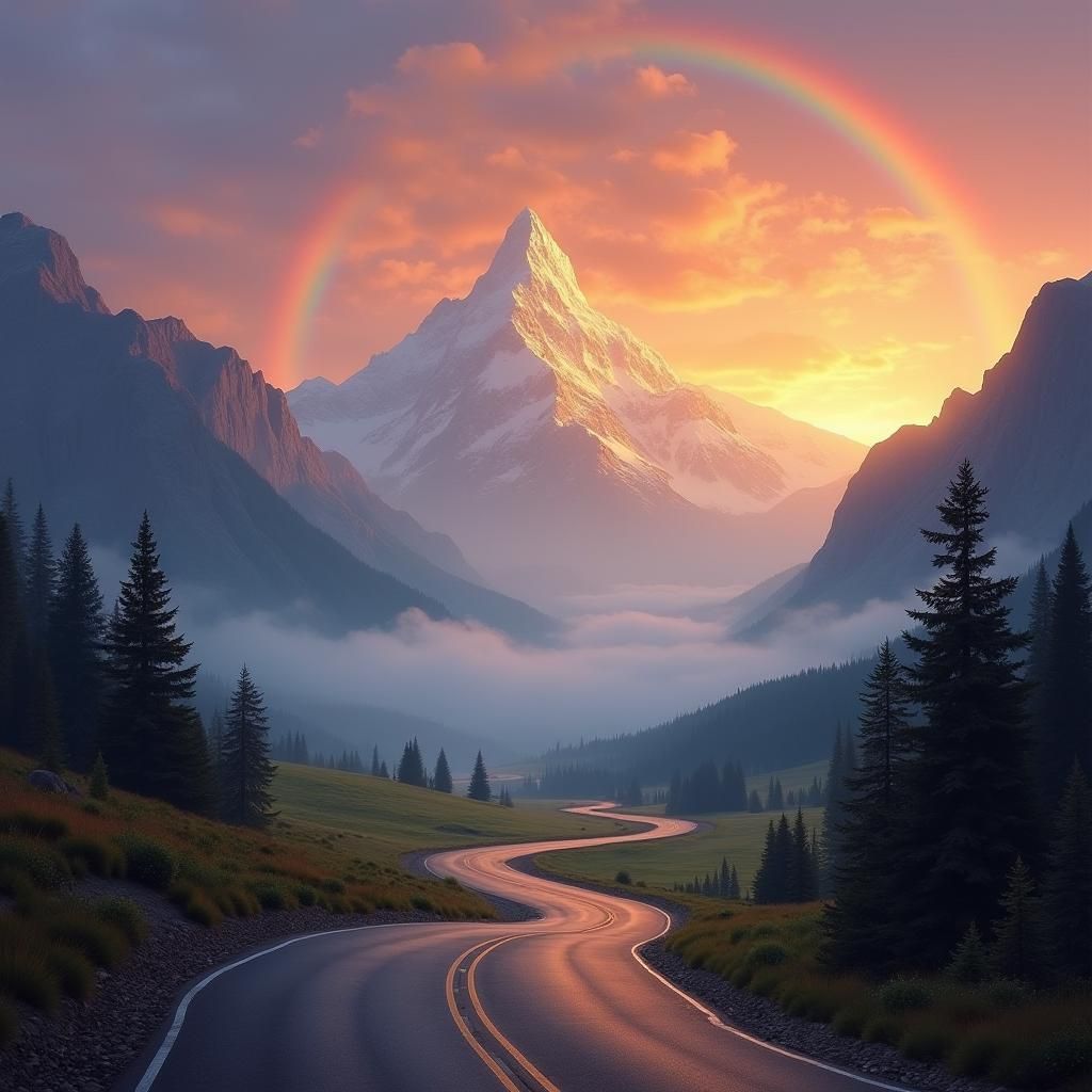 Mountain Sunset Landscape in Bierstadt Style