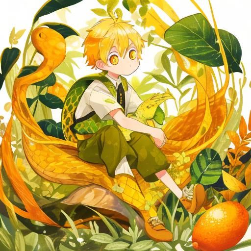 Scaled Boy with Orange Eyes: Fantasy Portrait