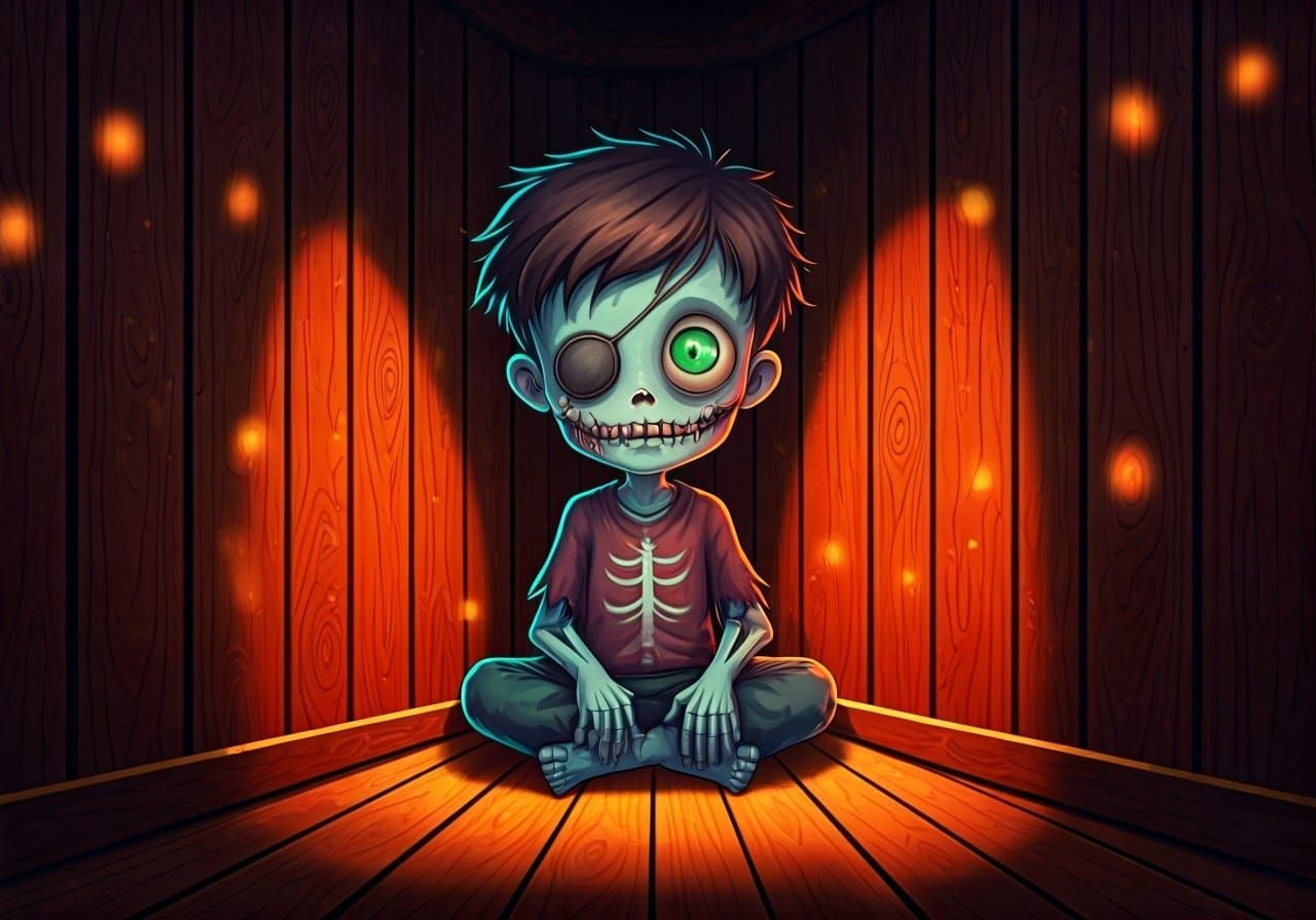 Cute Zombie Boy in Eerie, Cozy Digital Illustration