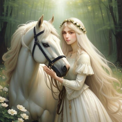 Ethereal Woman and Horse in Dreamlike Fantasy Art