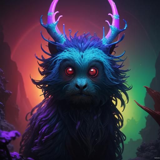 Scarlet Marmoset in Bioluminescent Undersea Caverns