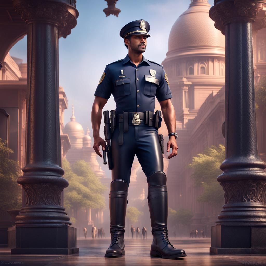 Handsome Indian Police Officer in Shiny Boots